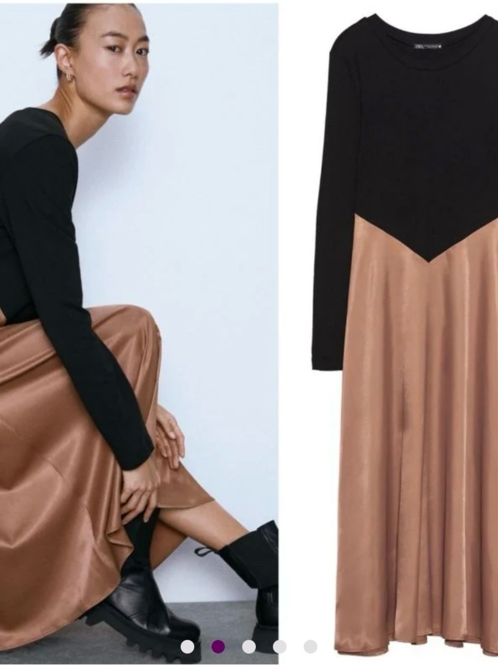Zara Black and Bronze Satin Maxi Skirt